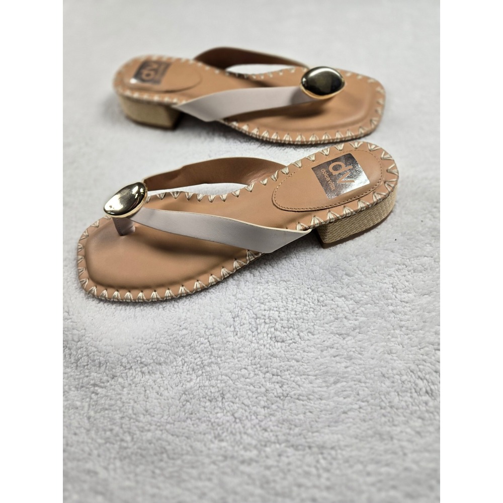 DV‎ Dolce Vita Nuala Cream Tan Whipstitch Raffia Block Heel Thong Sandals 7.5
